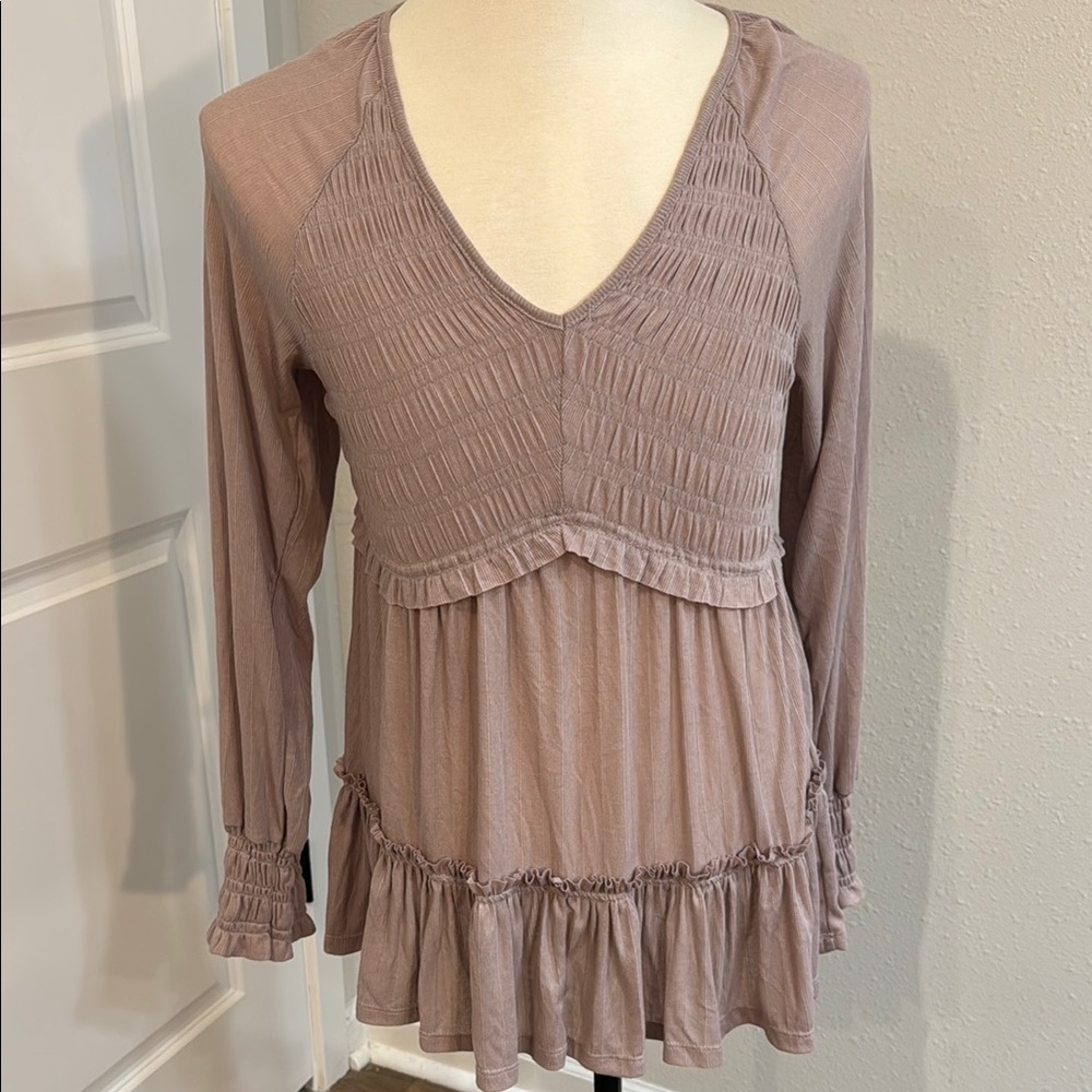 Pink Smocked Ruffled Blouse